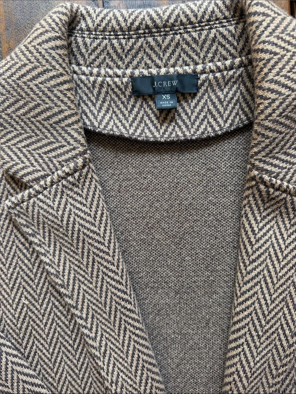 J. Crew Brown Herringbone Open-Front Blazer